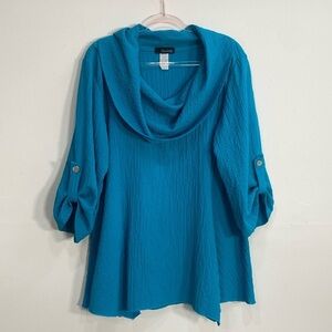 Moonlight Cowl Neck Crinkle Blouse Women’s XL Blue